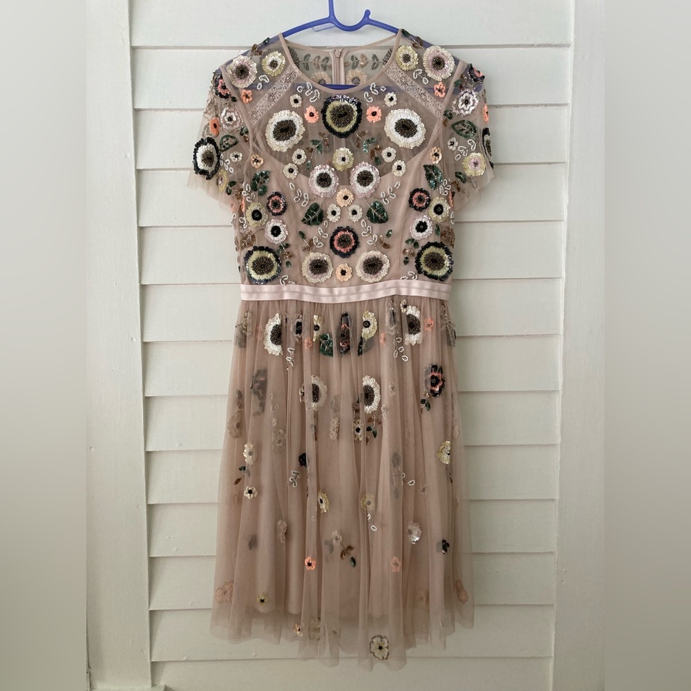Needle & Thread | Tulle Woodland Lace Embellished Dress Petal Pink Size 8 NWT